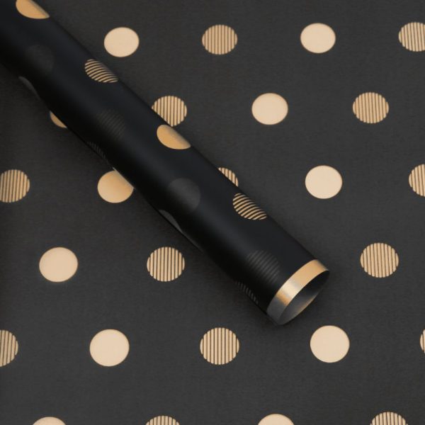 Black and Gold Polkadot Floral Wrapping Paper - 20 Sheets - LO