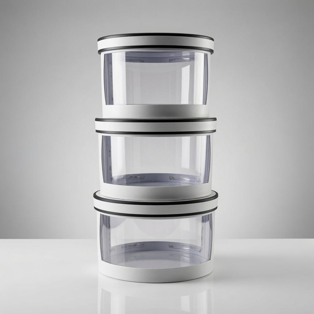 Round flower boxes with lids and clear windows, nested set of 3, W2025