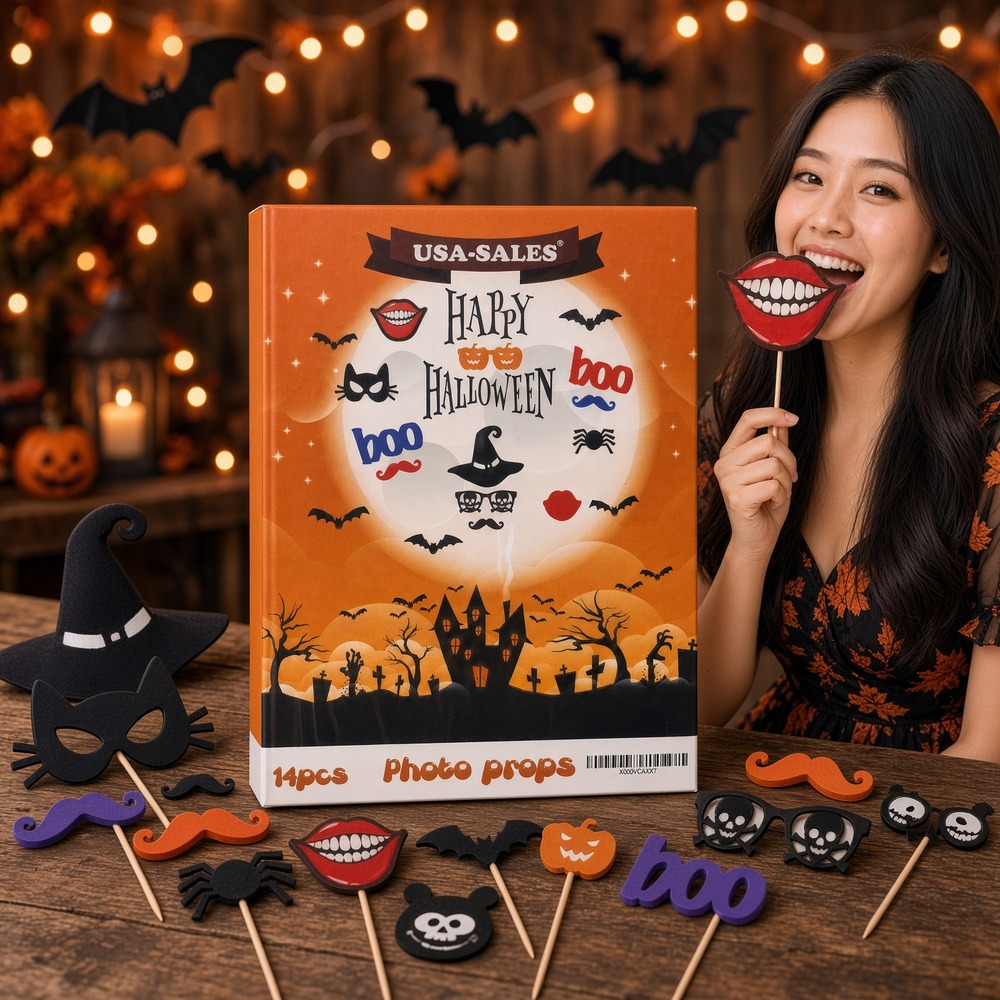 Halloween photo booth props set of 14 masks on sticks