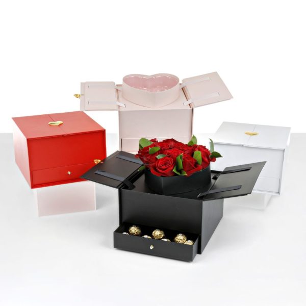 Square Flower/Gift Box with Heart Insert and Surprise Drawer, Various  Colors, W308 – Unikpackaging