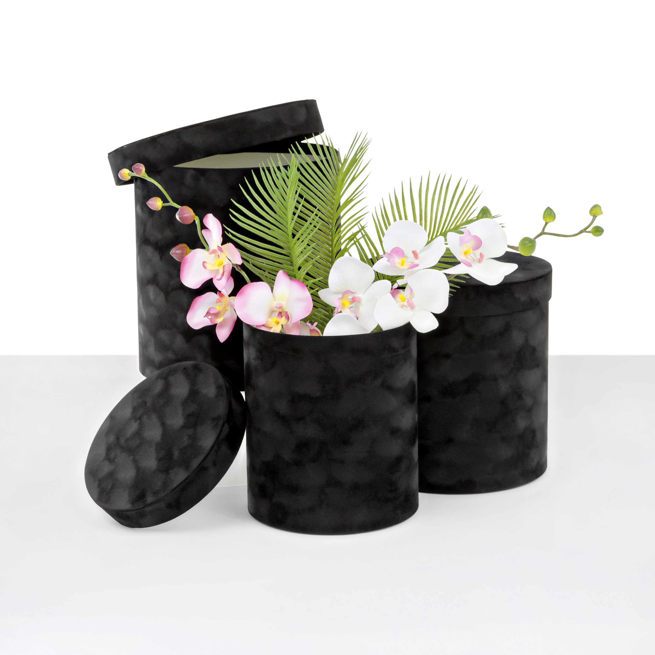 Set of 3, LARGE Size Velvet Round Flower/Gift Box Set with Lids ...