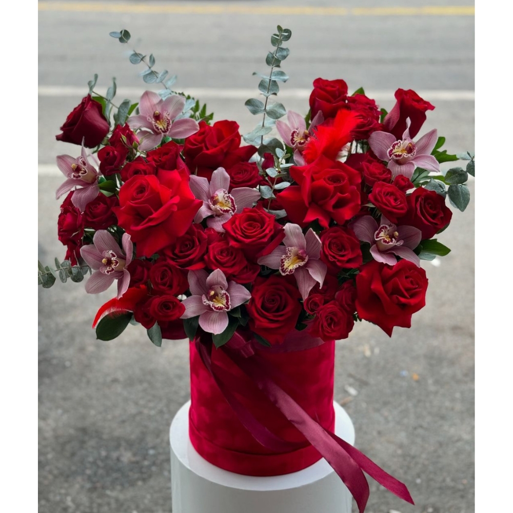 Set of 3, LARGE Size Velvet Round Flower/Gift Box Set with Lids, Various Colors | W565