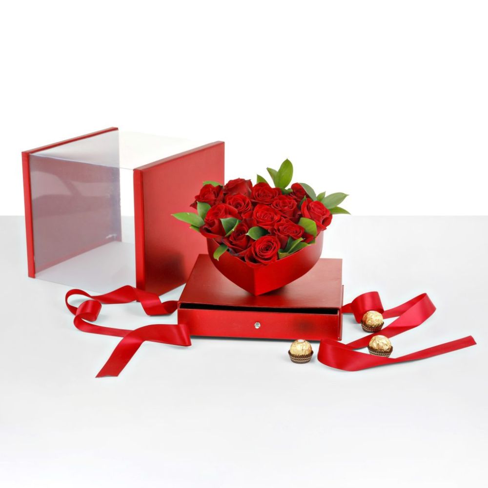 Large Luxury Square Flower/Gift Box with Heart Display and Surprise