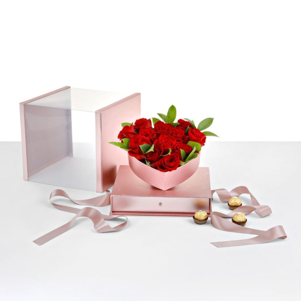 Large Luxury Square Flower/Gift Box with Heart Display and Surprise