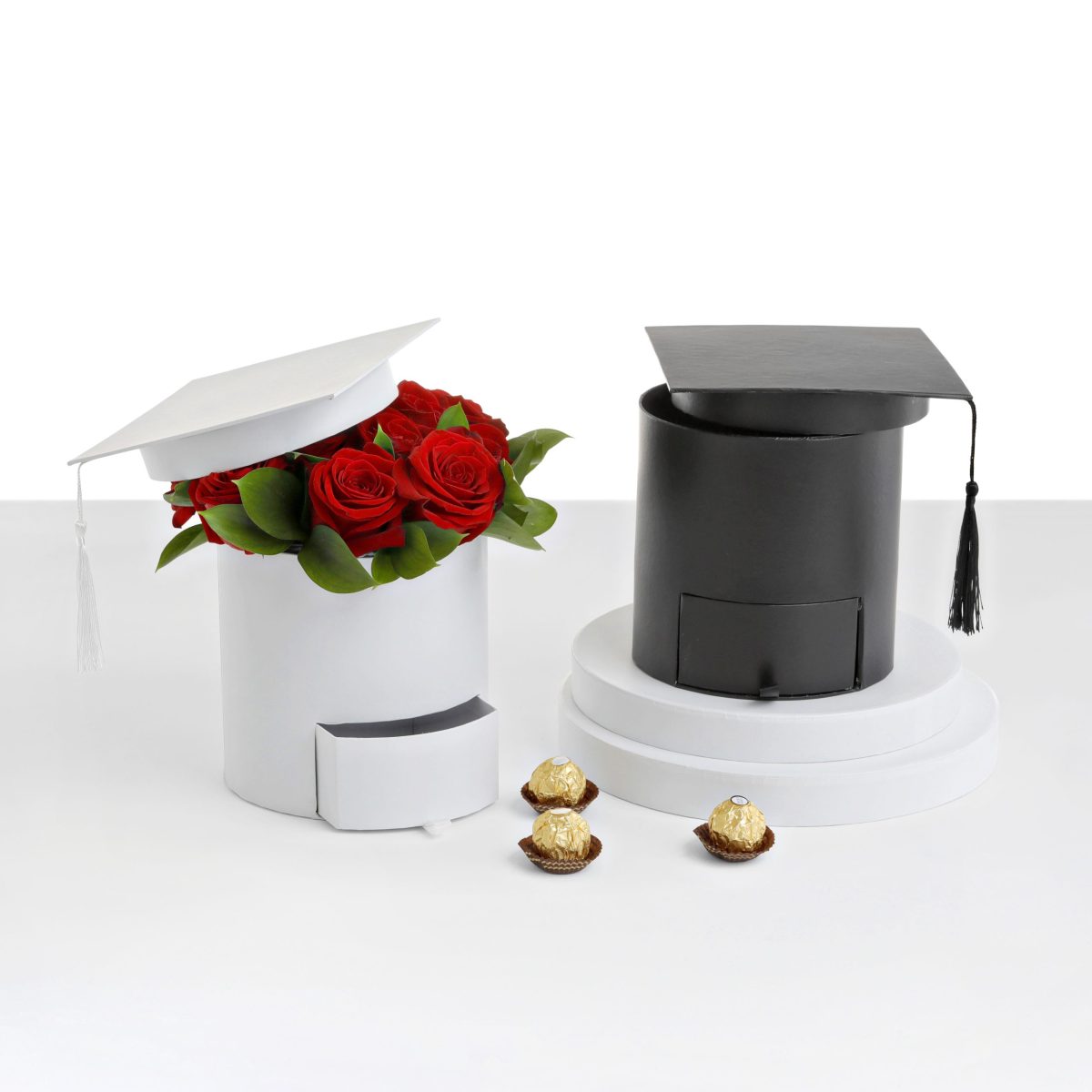 heart-shaped-flower-velvet-hat-box-white-pink-valentines-gift-square-cylinder-flowers-florist-supplies-floral-bouquet-wrap-paper-packaging-for-arrangement-party-favor-boxes-w7957 Graduation Flower/Gift Box, Round with Drawer W7957/7958