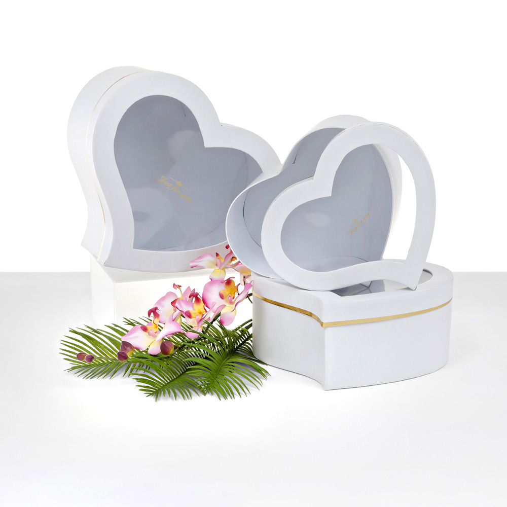 Set of 3 Heart Shaped Flower Box, Gift Floral Box, Various Colors | W972