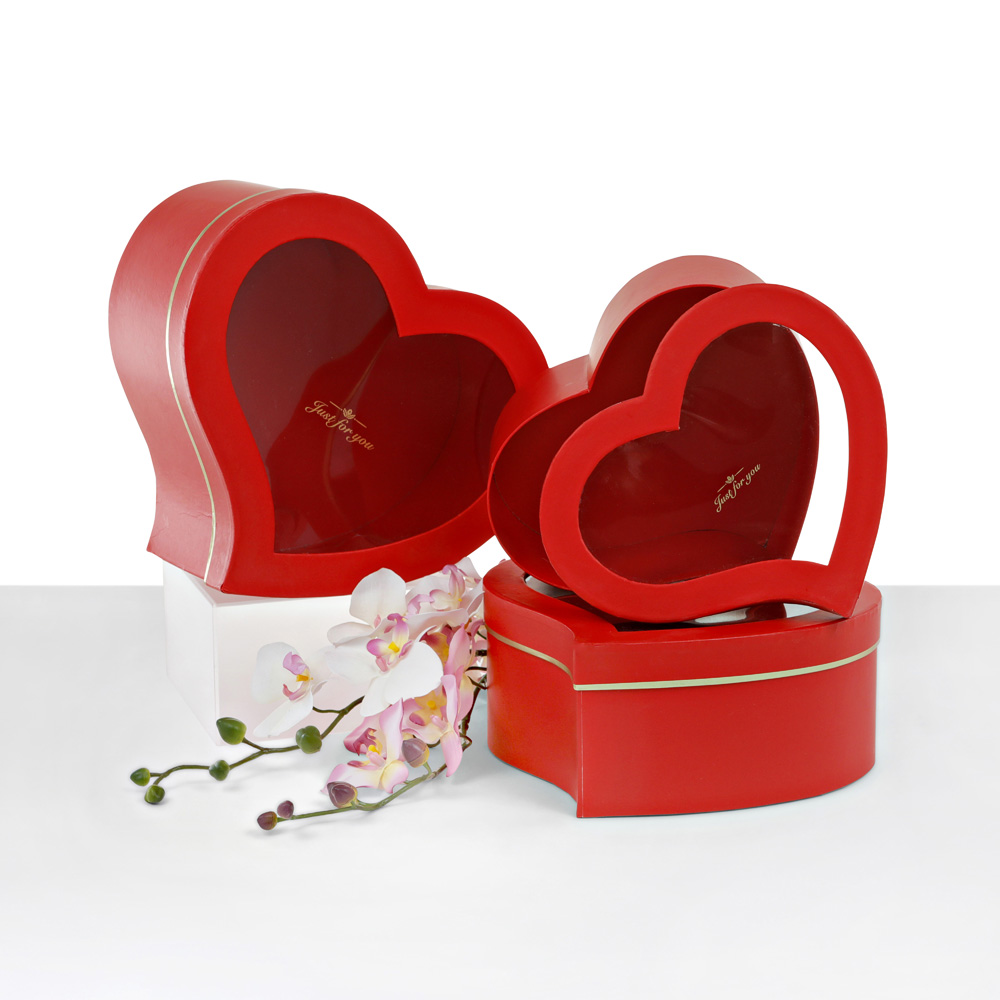 Set of 3 Heart Shaped Flower Box, Gift Floral Box, Various Colors | W972