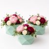 hexagon-velvet-flower-box-mint-with-flowers-w0130 Set of 3 Hexagon Velvet Flower Gift Boxes, 11.8″ Geometric Open Boxes | W012