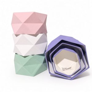 Set of 3 Hexagon Velvet Flower Gift Boxes, 11.8″ Geometric Open Boxes | W012