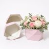 hexagon-velvet-flower-box-pink-empty-and-filled-w0128 Set of 3 Hexagon Velvet Flower Gift Boxes, 11.8″ Geometric Open Boxes | W012