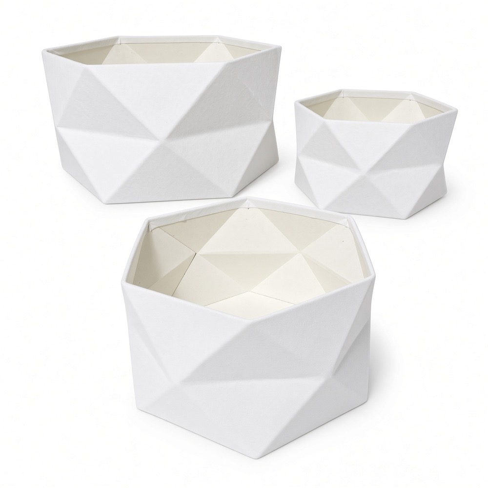 hexagon-velvet-flower-box-set-white-open-w0127 Set of 3 Hexagon Velvet Flower Gift Boxes, 11.8″ Geometric Open Boxes | W012