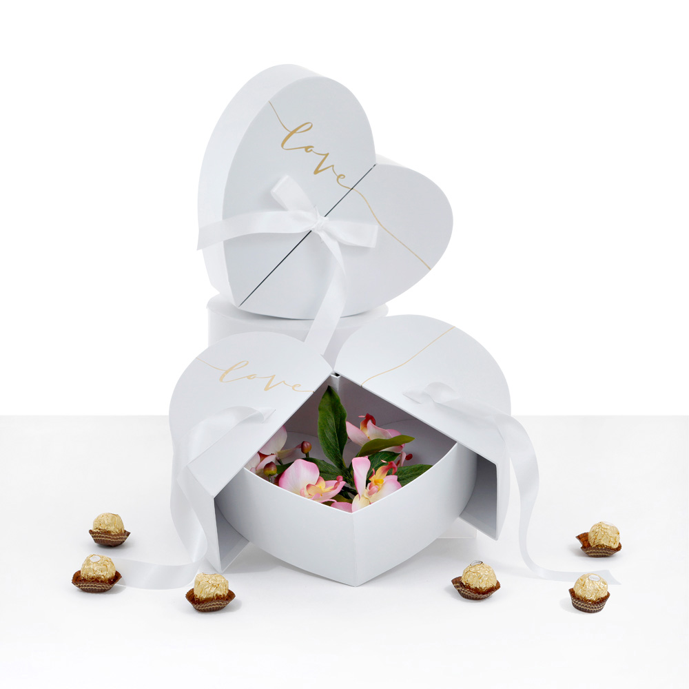 Surprise Heart Box with Ribbon for Luxury Flower/Gift Arrangements, Various Colors