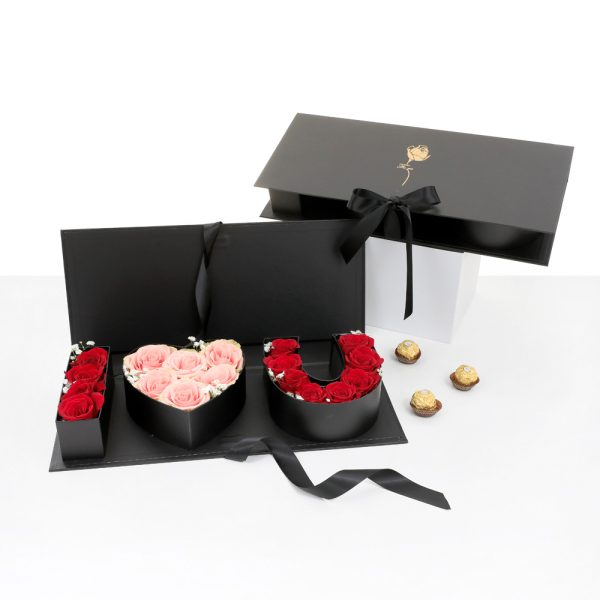 Set of 3, Heart Shaped Flower/Gift Boxes with Ribbon Bow,  White/Pink/Black/Red | W740