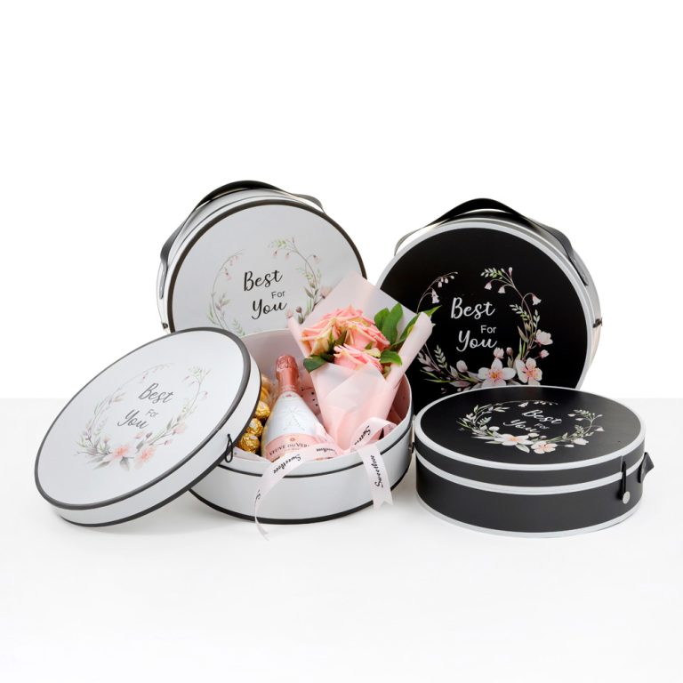 Set of 3, Large Round Flower Box, Shiny Gold W6898 Unikpackaging