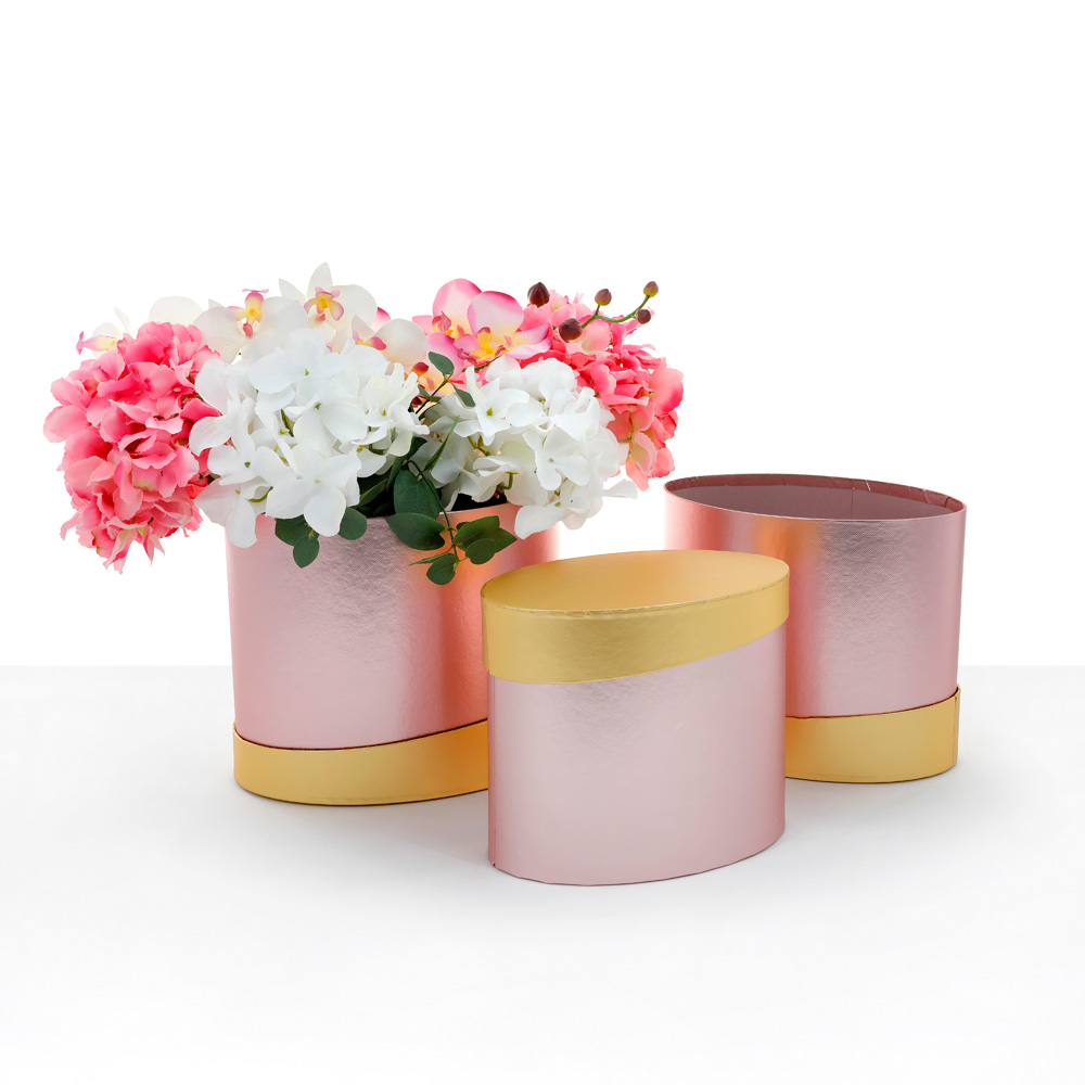 Set of 3, Large Oval Shape Boxes with Golden Lids, Various Colors I W369