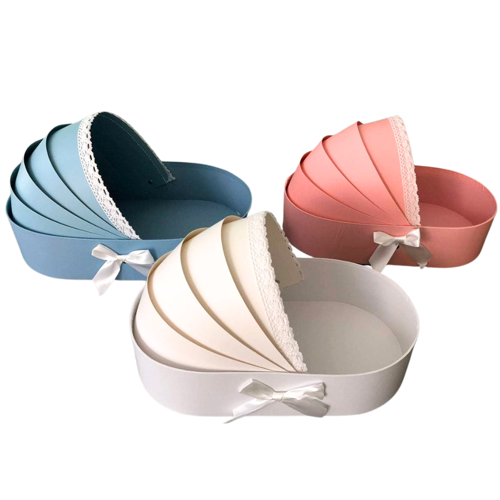 Set of 3, Round Flower/Gift Boxes with Lids, White, Dusty Rose, Matte ...