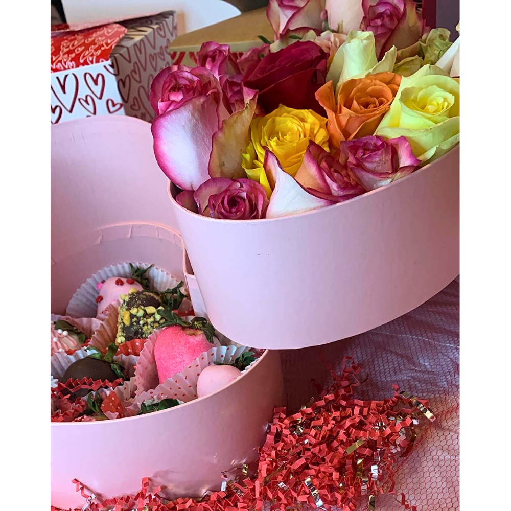 Double Layered Heart Shaped Flower/Gift Boxes with Plastic Liner - Size 9"x 8"x 6.5", Various Colors