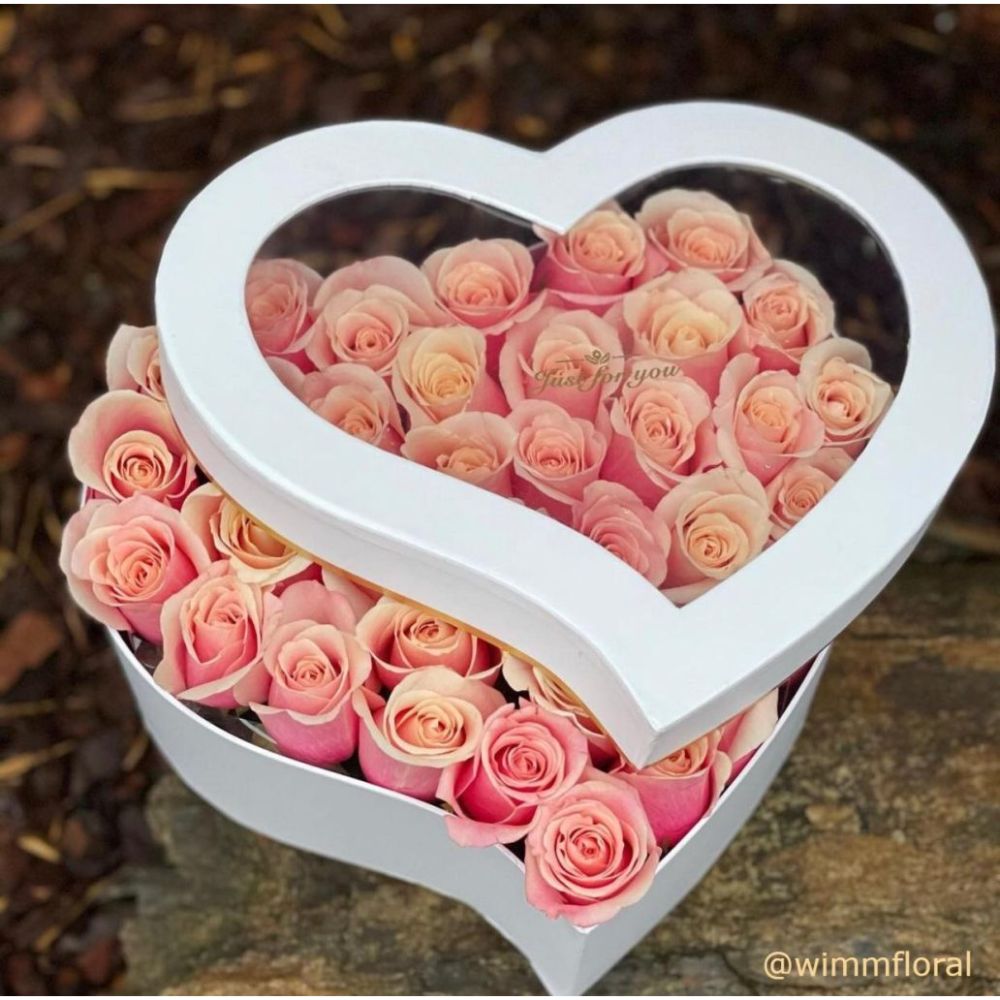 Set of 3 Heart Shaped Flower Box, Gift Floral Box, Various Colors | W972