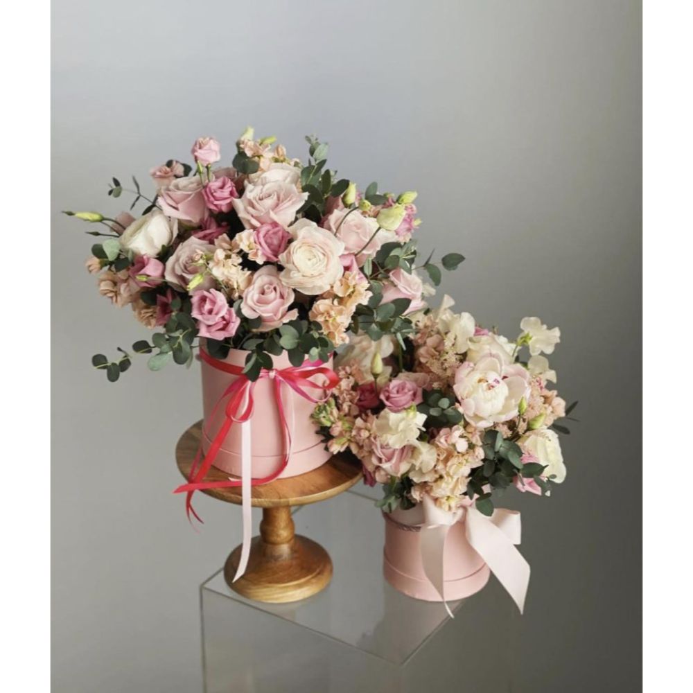 Set of 3, Round Flower Boxes with Lids, Solid - Various Colors W730