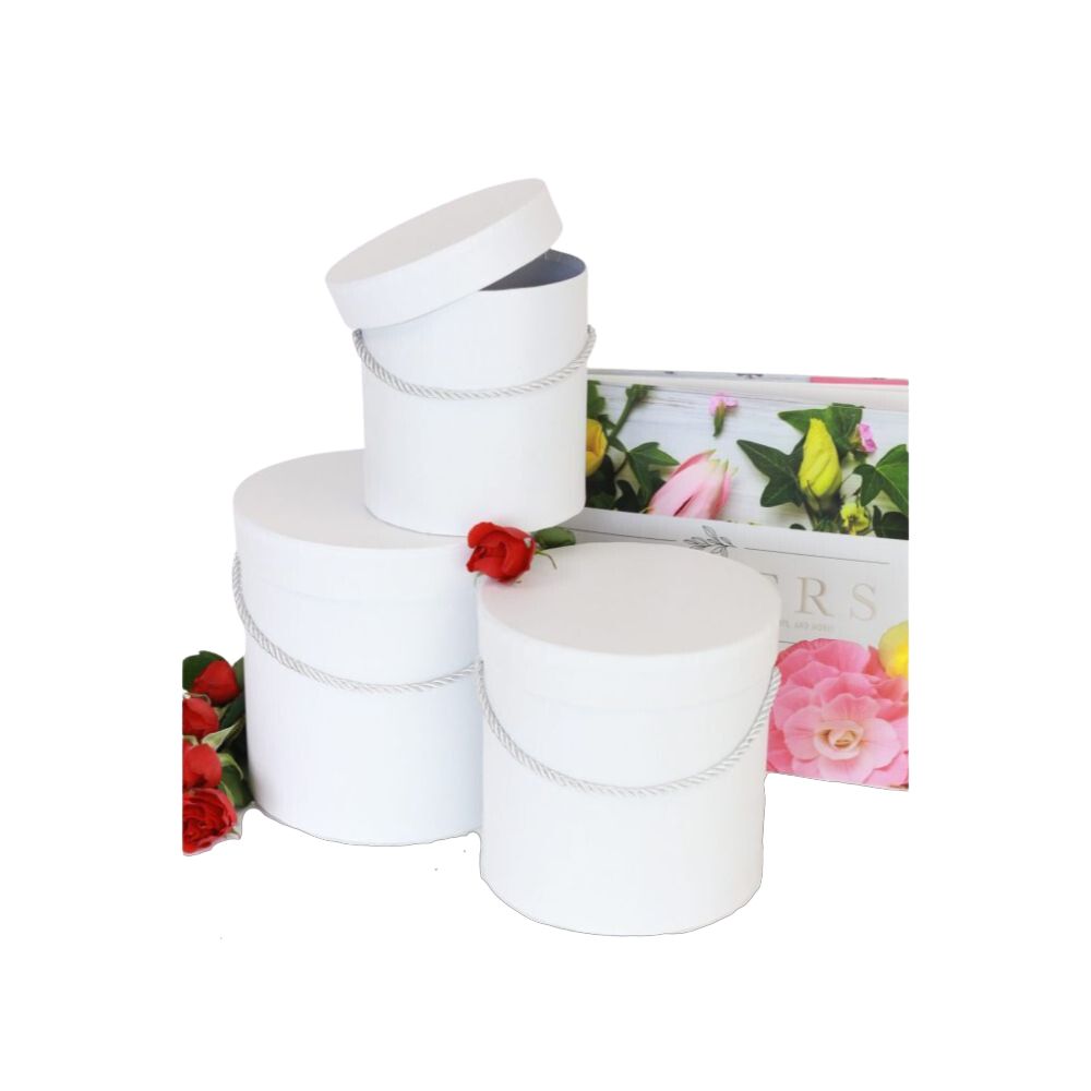 Set of 3, Round Flower Boxes with Lids, Solid - Various Colors W730