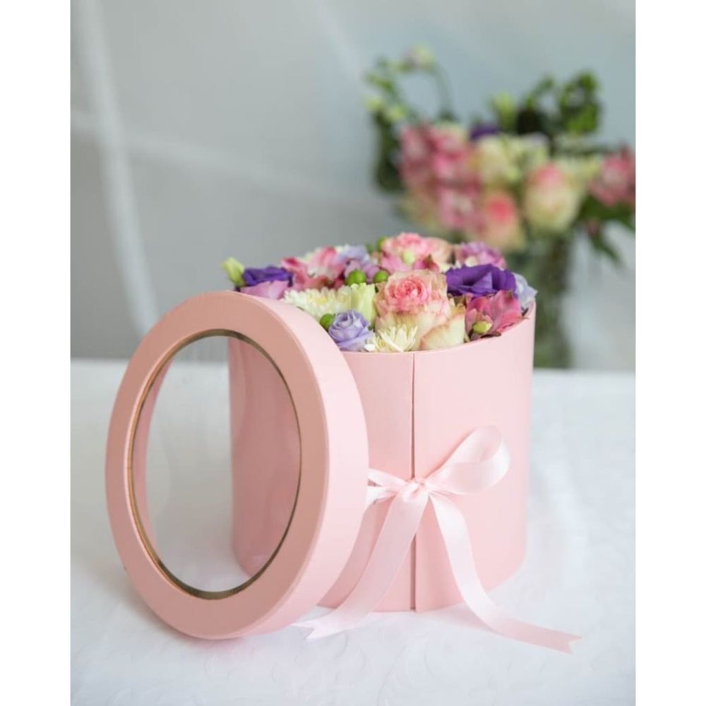 premium-quality-european-style-round-shape-flower-gift-box-pink-w9592-3-820x1024 2-tiered Round Shaped Flower/Gift Box, Size 7.8" dia x 6.7", Plastic Liner, Various Colors | W959