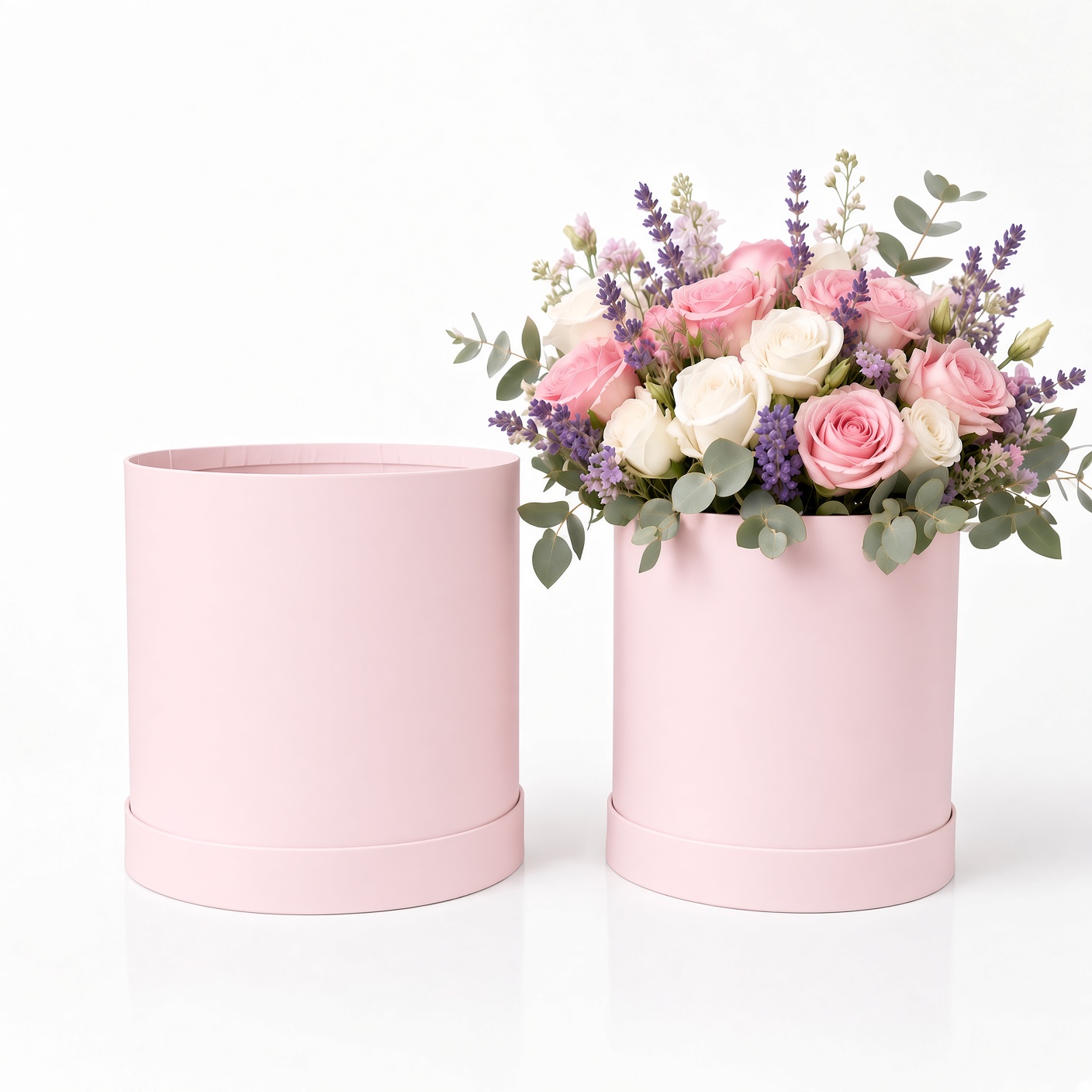 round-flower-box-heart-white-navy-blue-pink-dusty-rose-upscale-party-favor-red-fancy-gift-boxes-birthday-modern-design-flowers-florist-supplies-roses-bouquet-wrap-for-arrangements-W288-1 Set of 2, Round Flower/Gift Boxes with Lids, Pastel Collection | W288