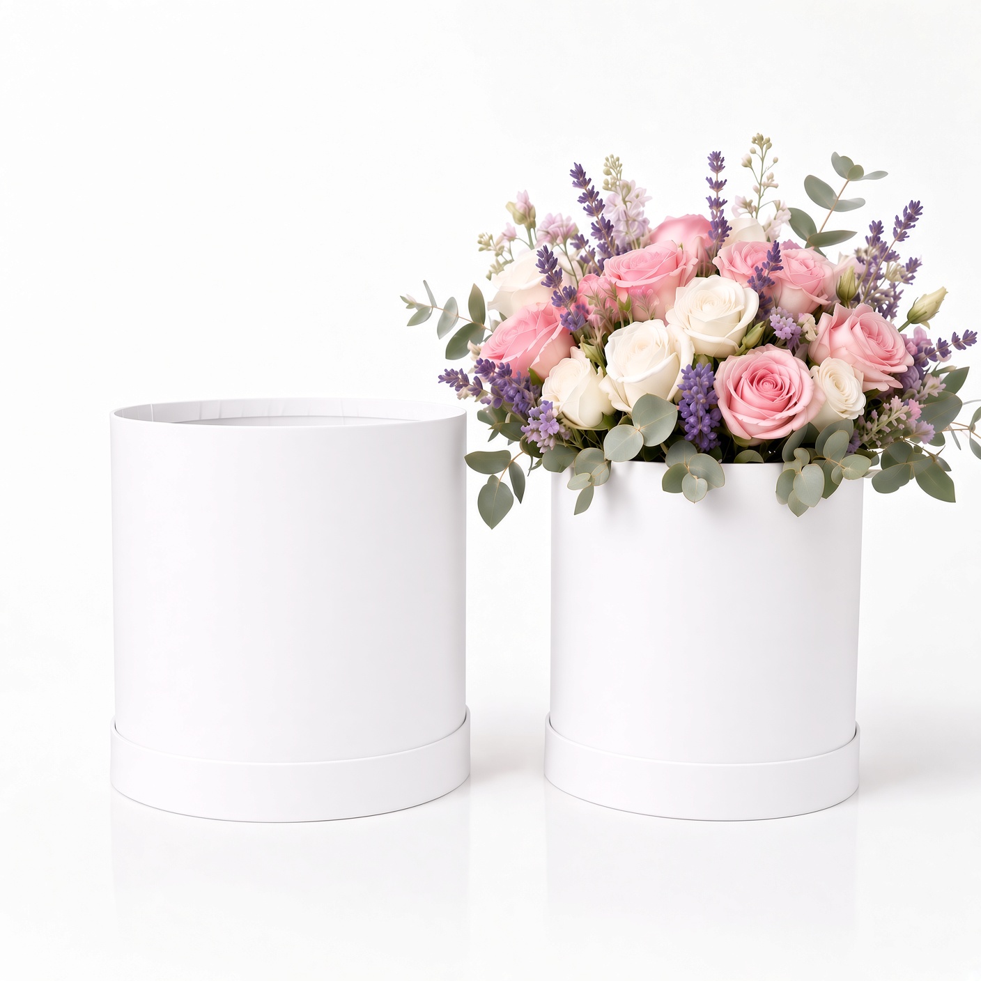 round-flower-box-heart-white-navy-blue-pink-dusty-rose-upscale-party-favor-red-fancy-gift-boxes-birthday-modern-design-flowers-florist-supplies-roses-bouquet-wrap-for-arrangements-W288-2 Set of 2, Round Flower/Gift Boxes with Lids, Pastel Collection | W288