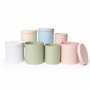 Round flower gift boxes with lids, pastel set of 2, nested sizes
