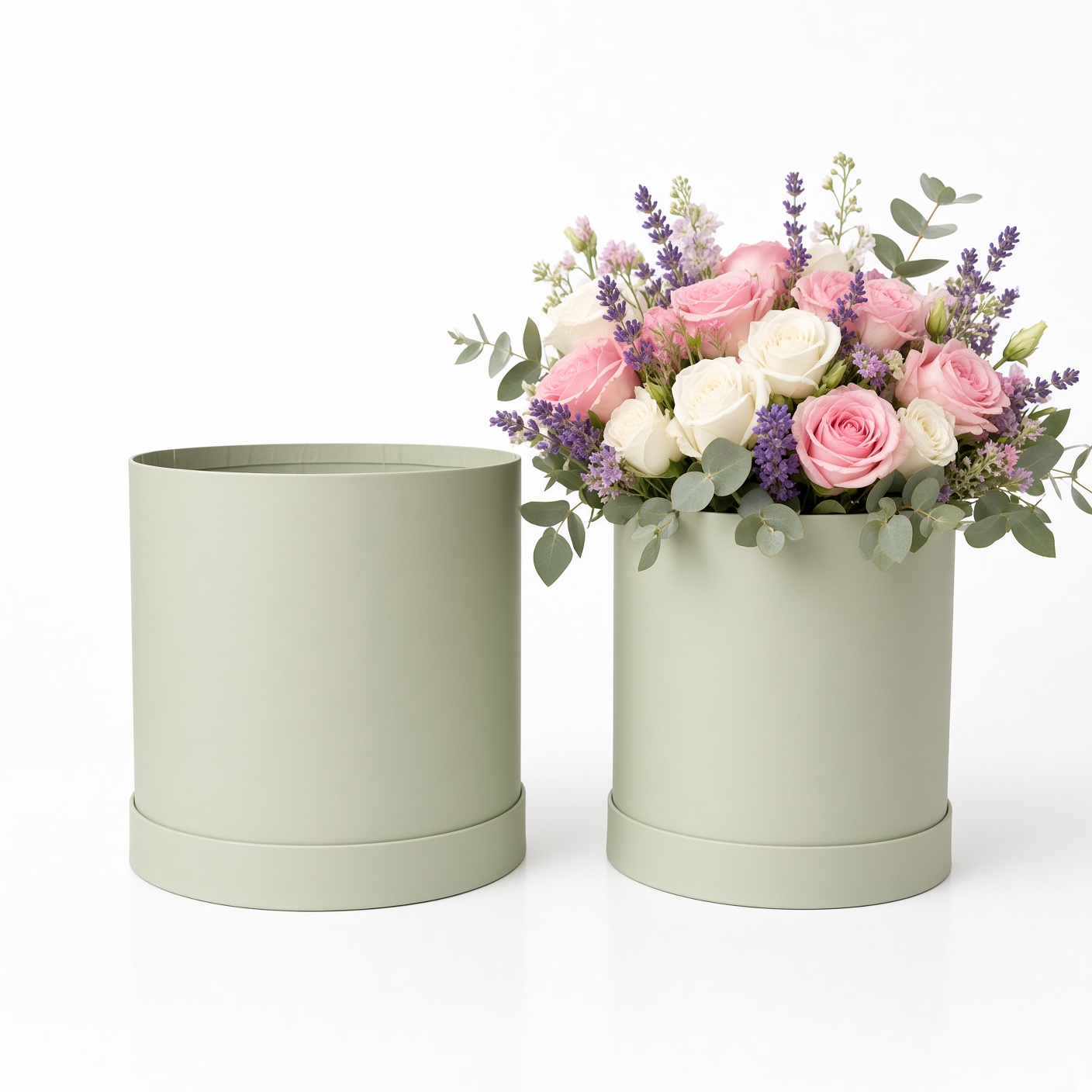 round-flower-box-heart-white-navy-blue-pink-dusty-rose-upscale-party-favor-red-fancy-gift-boxes-birthday-modern-design-flowers-florist-supplies-roses-bouquet-wrap-for-arrangements-W288 Set of 2, Round Flower/Gift Boxes with Lids, Pastel Collection | W288