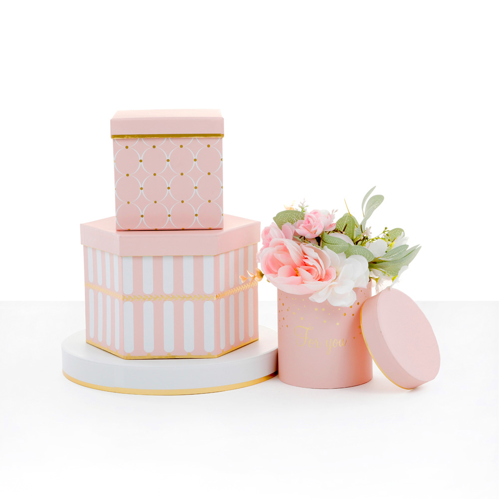 Set of 3, Mixed Shapes Flower/Gift Boxes with Lids, Various Colors | W667