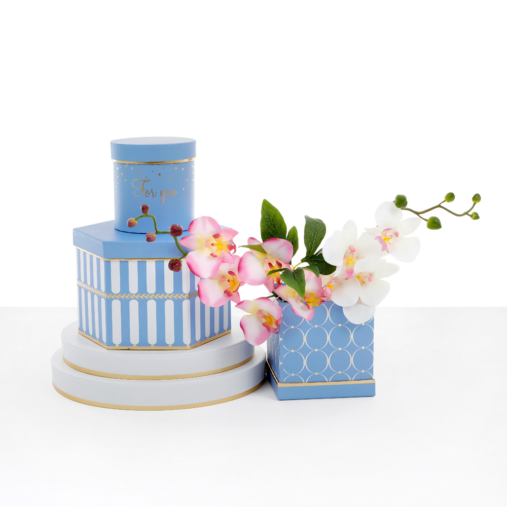 Set of 3, Mixed Shapes Flower/Gift Boxes with Lids, Various Colors | W667