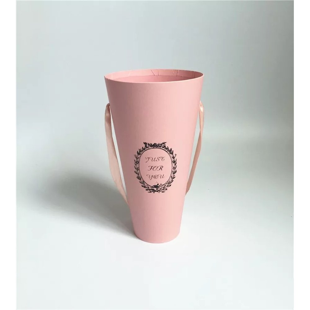 Round flower cone with ribbon handle, W920 - Pink, view 2