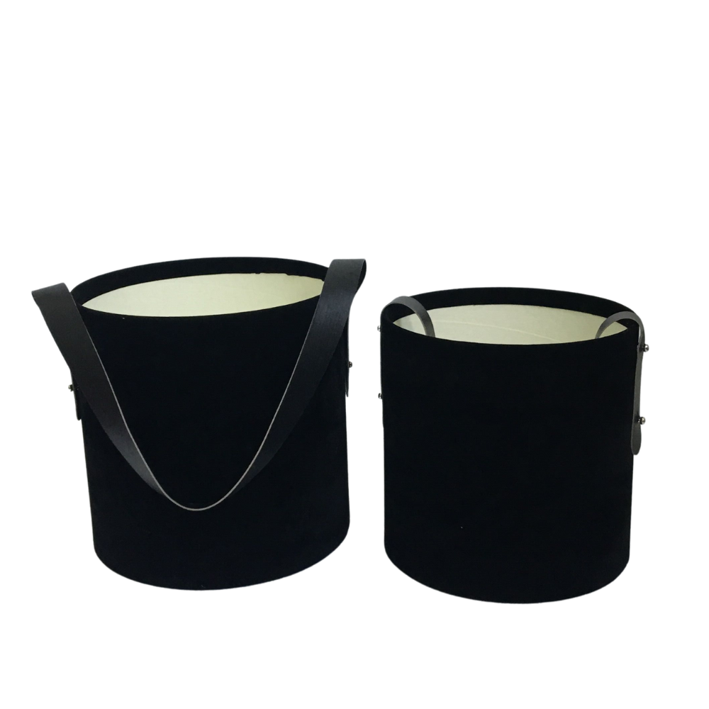 Set of 2, Bucket Shape Velvet Boxes with Eco Leather Handle, Various ...