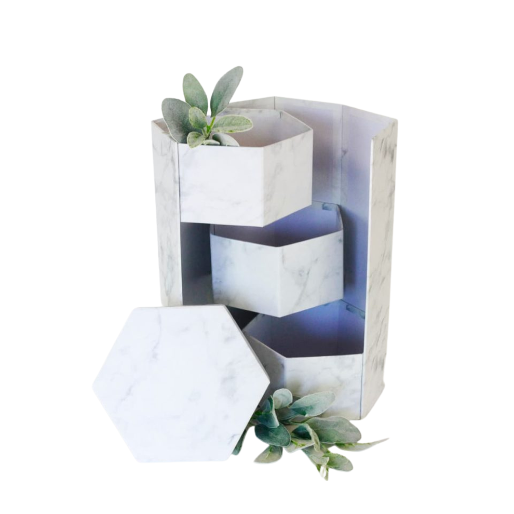 Hexagon Shape Surprise Flower Gift Box, 3 Tier, 8.5"x 7.4"x 15", Various Colors | W73