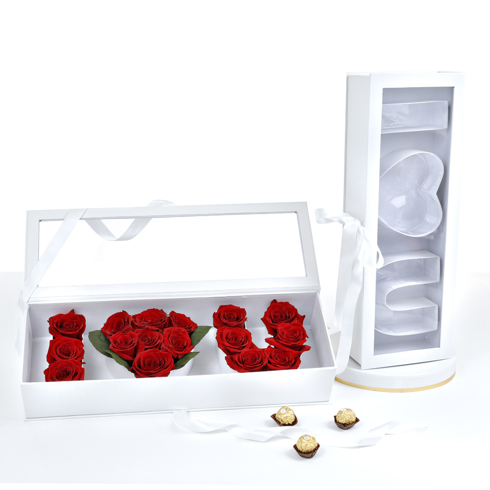 NEW Design "I Love U" Box, Clear Top, Plastic Liner, Ribbon, Various Colors, W205