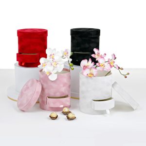 Set of 2, Bucket Shape Velvet Boxes with Eco Leather Handle, Various Colors