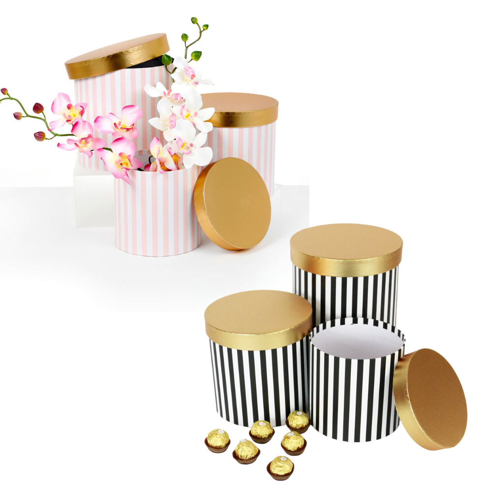 w-7414-boxes-with-stripes-for-flowers-luxury-flower-arrangements-carton-paper-cylinder-black-and-white-pink-gold-lid-roses-gorlfriend-fancy-wife-with-liner