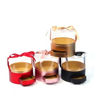 Round flower boxes with drawer and acrylic glass lid, W546 - Red, Rose Gold, Gold, Black