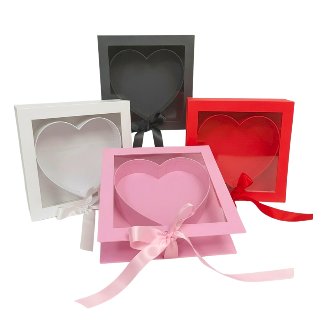 unikpackaging-W183-black-box-with clear-lid-for chocolates-strawberry-chocolate-covered-zephyr-marshmallow-cajas-supplies-for bakers-2 Square Box with Clear Window and Heart Insert, Various Colors | W183