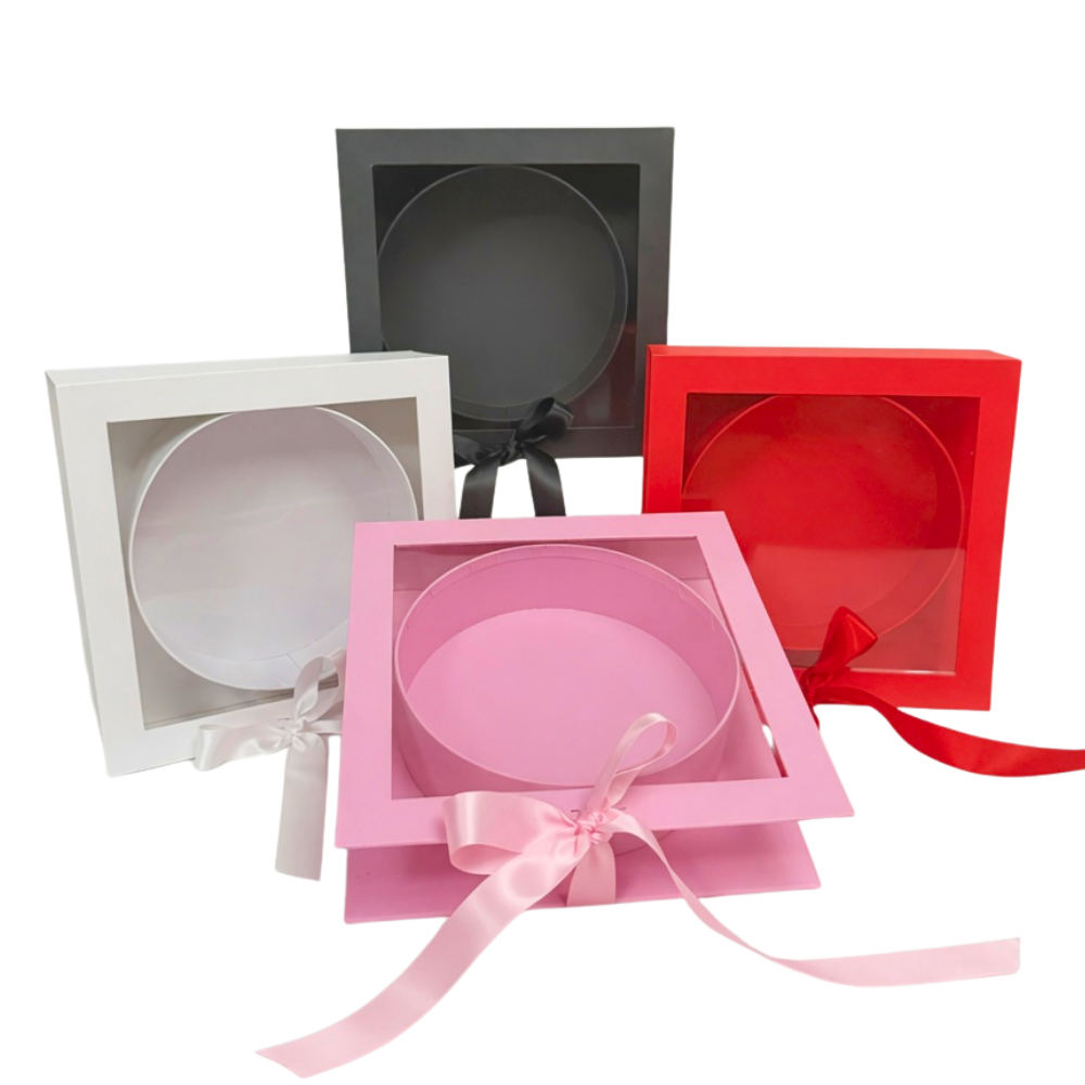 Square Box with Clear Window and Round Insert, Various Colors | W183