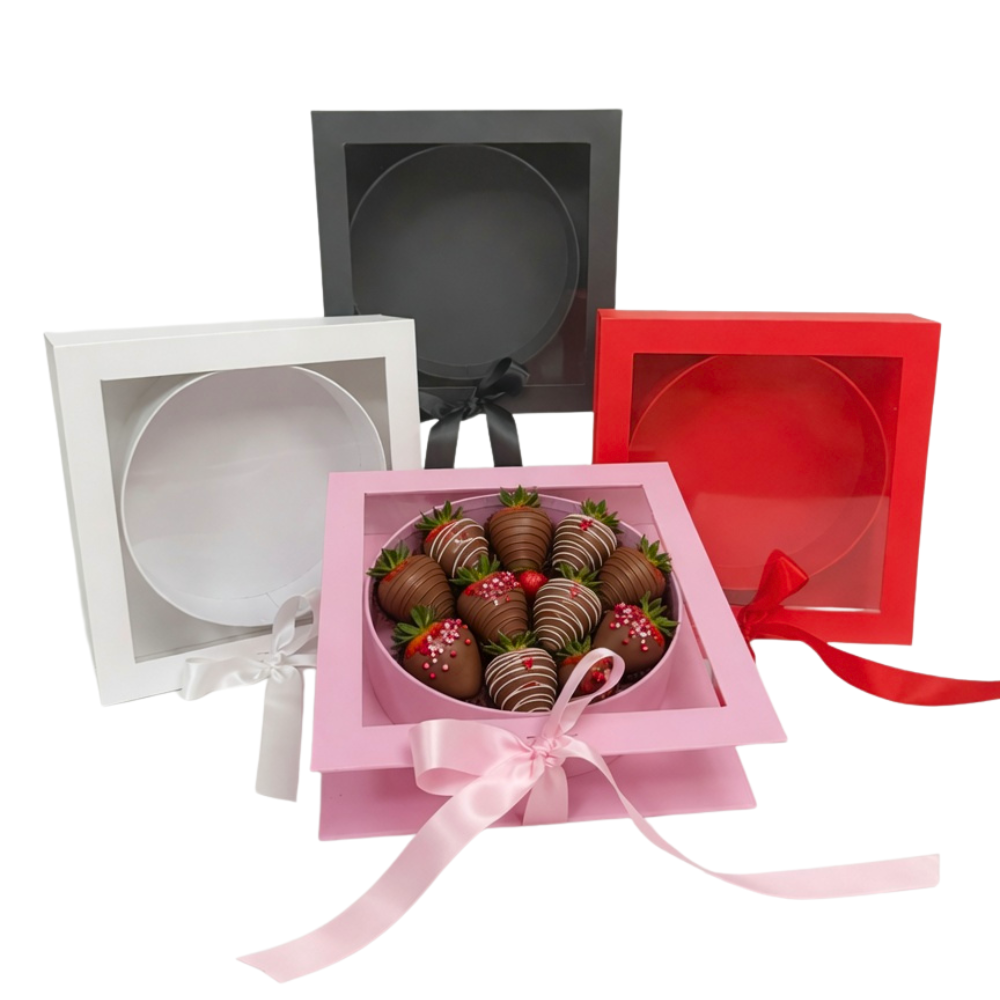Square Box with Clear Window and Round Insert, Various Colors | W18