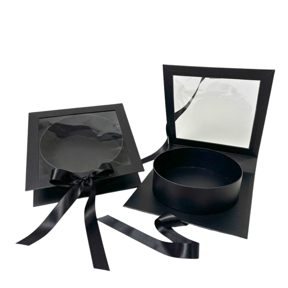 Square Box with Clear Window and Round Insert, Various Colors | W183