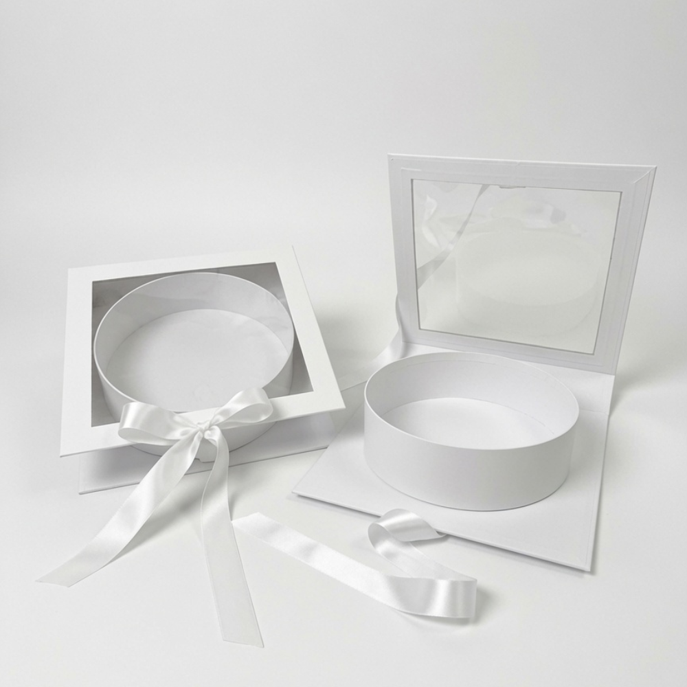 Square Box with Clear Window and Round Insert, Various Colors | W183