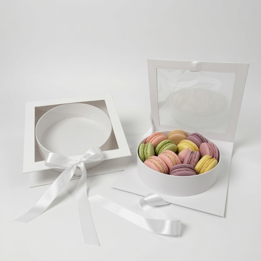 Square Box with Clear Window and Round Insert, Various Colors | W183