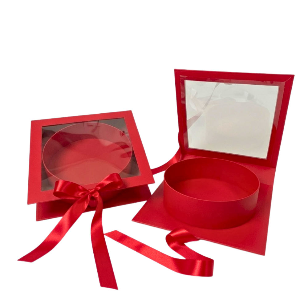 Square Box with Clear Window and Round Insert, Various Colors | W183