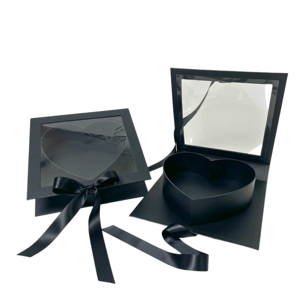 unikpackaging-W1835-black-box-with clear-lid-for chocolates-strawberry-chocolate-covered-zephyr-marshmallow-cajas-supplies-for bakers-2 Square Box with Clear Window and Heart Insert, Various Colors | W183