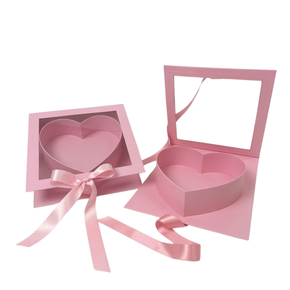 unikpackaging-W1837-pink-box-with clear-lid-for chocolates-strawberry-chocolate-covered-zephyr-marshmallow-cajas-supplies-for bakers-2 Square Box with Clear Window and Heart Insert, Various Colors | W183