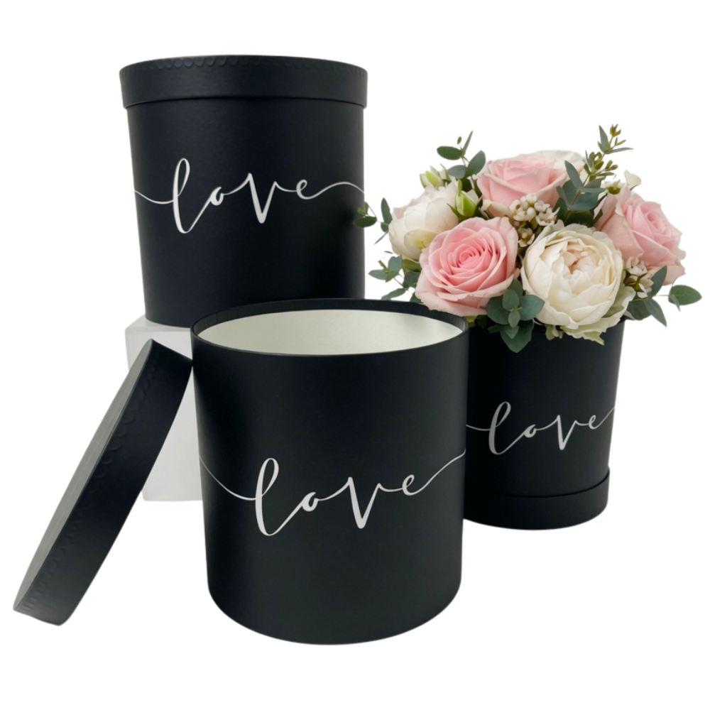Set of 3, Cylinder Shaped Boxes, Love Design, Various Colors I W387-388