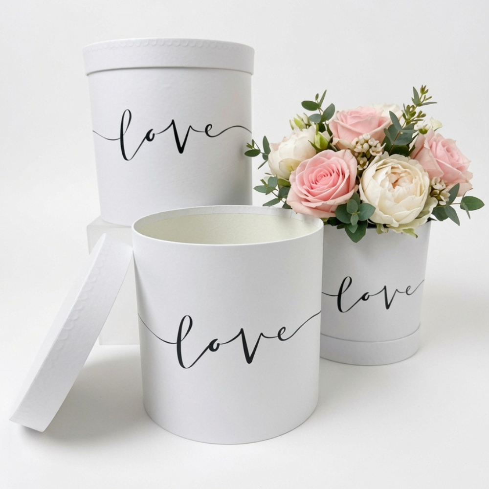 Set of 3, Cylinder Shaped Boxes, Love Design, Various Colors I W387-388