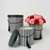 Set of 3, Large Round Flower/Gift Boxes with Lids, Color Stripes Design | W935